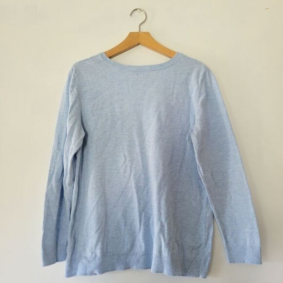 Talbots Cotton Blend Light Blue Knit Sweater Cable Yoke L - Picture 2 of 6